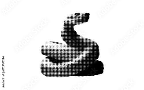 Gothic halftone snake silhouette icon with dot effect. Spooky collage element. Retro reptile symbol.
