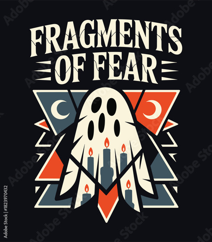 Halloween ghost fragments of fear graphic design vector illustration spooky dark themed art print t-shirt design