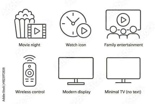 Minimalist icons for movie night and entertainment setup