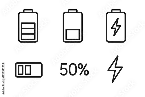 Battery icons and symbols indicating various power levels and energy states