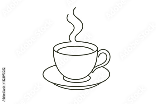 Minimalist outline of a steaming coffee cup on saucer