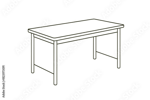 Simple black and white line art table with four legs and rectangular top