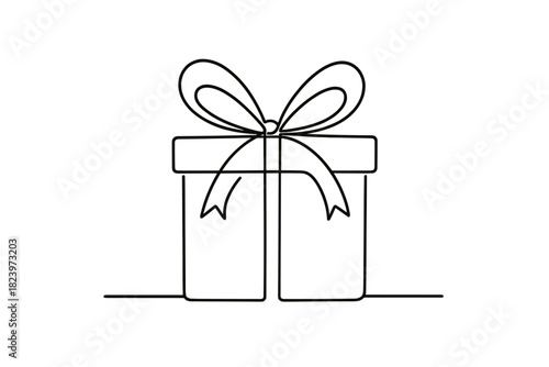 Minimalist line drawing of a gift box with bow design