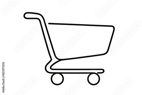 Minimalist shopping cart icon outline on white background