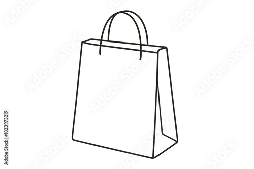 Minimalist line art shopping bag with handle on white background