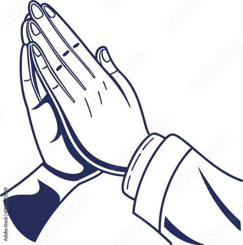 Praying hands outline, symbol of faith, hope, and spirituality on white background