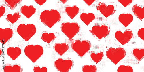 Repeatable pattern with heart and specks. Grunge seamless Pattern . Vintage Heart Background. Abstract endless pattern with grunge hearts. Vector Illustration. 