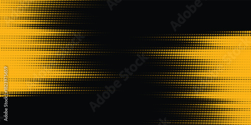 Abstract halftone yellow dots pattern and black gradient grunge texture background. Dotted line comic sport style eps10