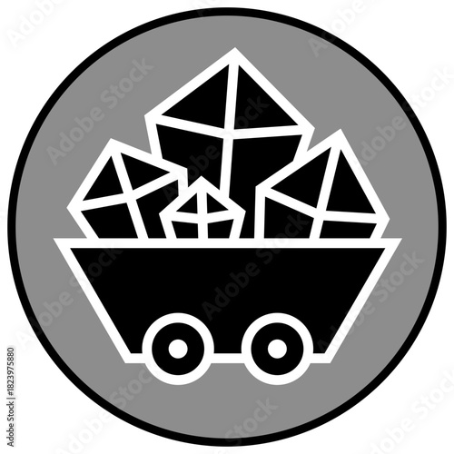 Rare Earth Elements Icon: Mining Cart with Geometric Minerals, symbolizing critical resources for modern technology and green energy