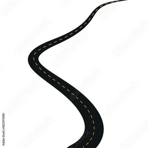 Bent road, mountain pass. Highway from perspective to the viewer. Flat vector illustration isolated on white