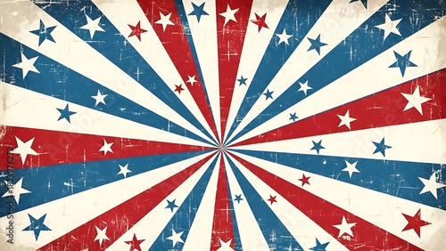 Patriotic Starburst Design with Red, White, and Blue Stripes.