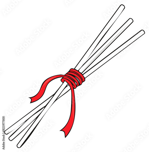 Bundle of Sticks Tied with a Red Ribbon: Simple Symbolism and Illustration