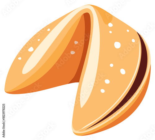 Stylized graphic illustration of a classic fortune cookie symbolizing luck and predictions