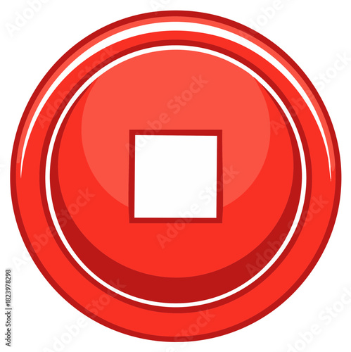 Red cartoon illustration of a traditional Chinese lucky coin for wealth and good fortune