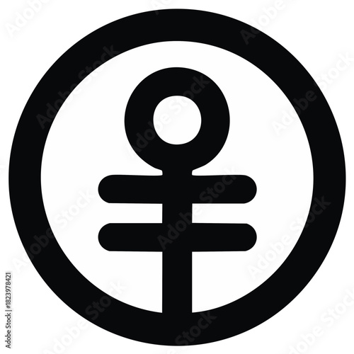 Black abstract symbol icon with parallel horizontal bars inside a bold circle minimal graphic design element vector