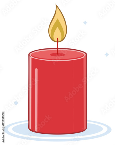 Illustration of a red candle with a burning flame and light effect