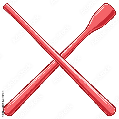 Two vibrant red crossed boat oars, a simple vector graphic representing water sports and marine activity