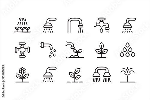 Clean line water droplet and tap icon collection for nature projects