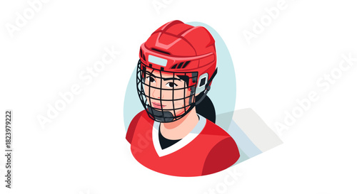 Ice hockey player in red gear with helmet illustration for sports designs