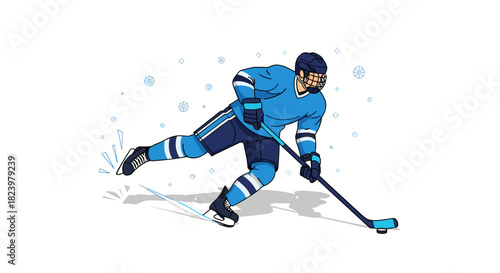 Ice hockey player in action with blue uniform for sports design and print