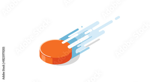 Dynamic orange ice hockey puck with motion trails for sports design