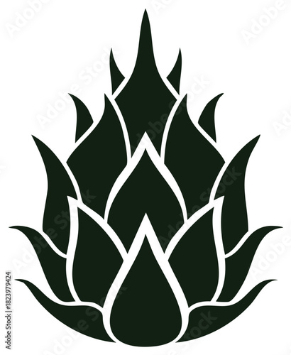 Abstract floral symbol with pointed leaves in a symmetrical black vector illustration