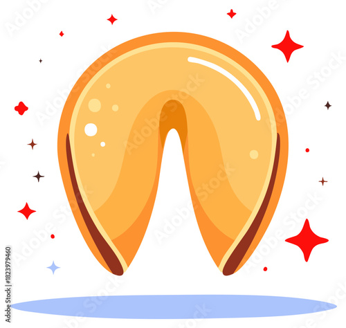 Golden Fortune Cookie Illustration with Sparkles Representing Luck and Future