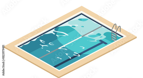 Isometric illustration of a swimming pool with ladder for summer design projects