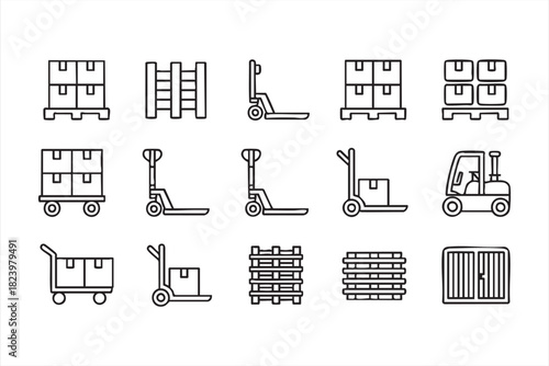 Line cargo and shipping box icons for supply chain design