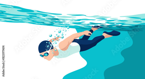 Swimming athlete underwater illustration for sport-themed design