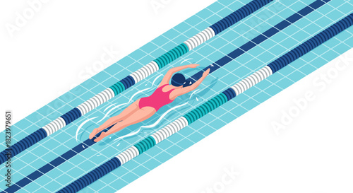 Female athlete swimming in pool lane for competitive training and fitness