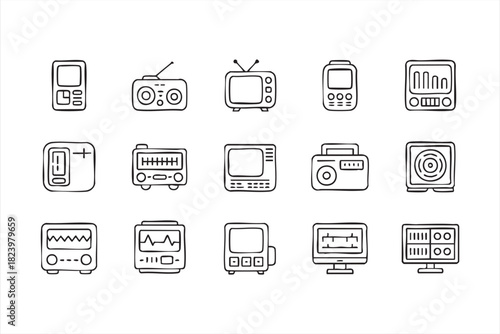 Retro radio and television icon set for vintage tech design