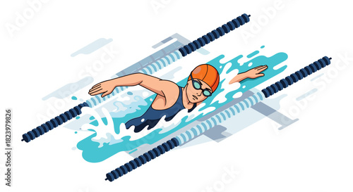 Competitive swimming athlete in action - sport illustration for fitness and motivation themes
