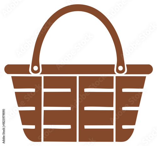 Brown utility storage basket graphic symbol for shopping grocery or picnic outdoor activities