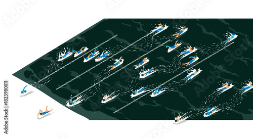 Competitive swimming race with athletes in water for sports event design