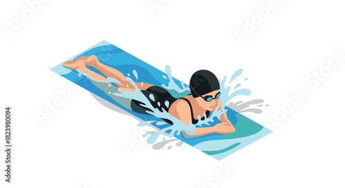 Female swimmer in pool illustrating sports and fitness theme for posters or cards