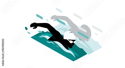 Dynamic swimming illustration featuring swimmer in action, suitable for sports-themed designs or fitness promotions