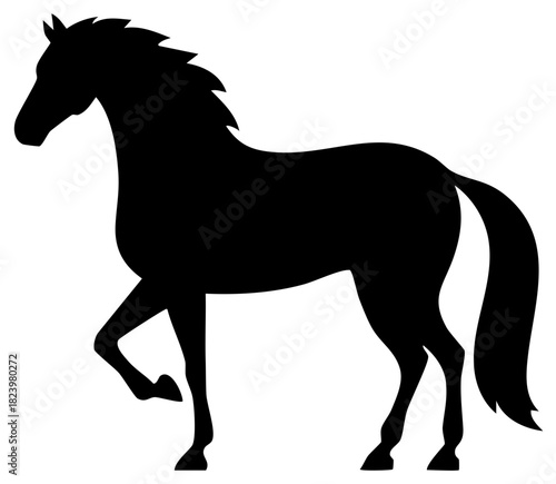 Stylized black horse silhouette standing in an elegant pose isolated graphic element