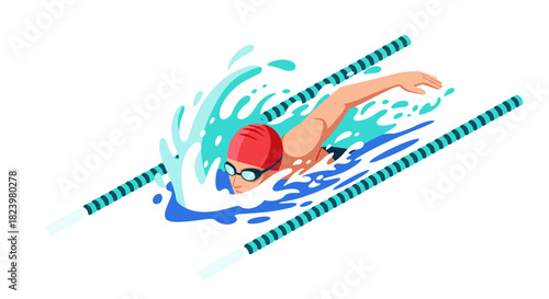 Competitive swimming athlete in action - sport and fitness illustration for training and competition design