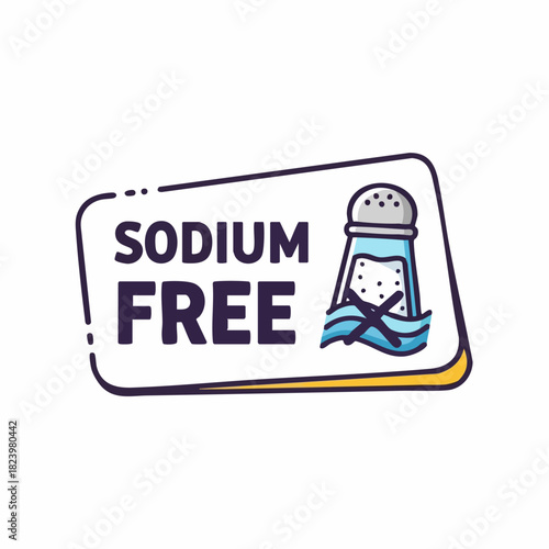 Sodium free badge with shaker graphic, sodium free label. Illustrative sodium free symbol for healthy lifestyle, salt-free diet, and hypertension.