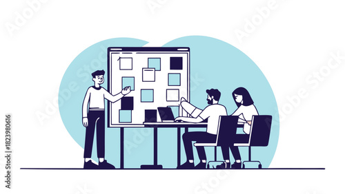 Modern office interior illustration with clean lines and professional workspace elements suitable for business and corporate design projects