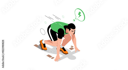 Athlete in starting position with energy focus for fitness motivation designs