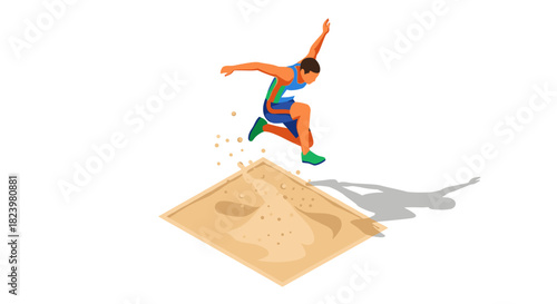 Athletic long jump illustration for sports design and fitness concepts
