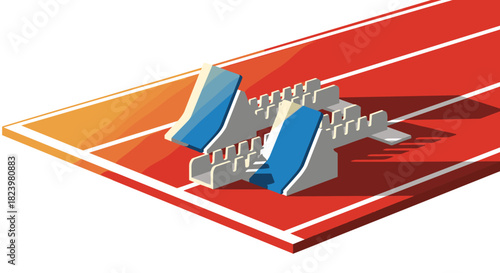 Athletics starting blocks on track, sports equipment illustration for training design