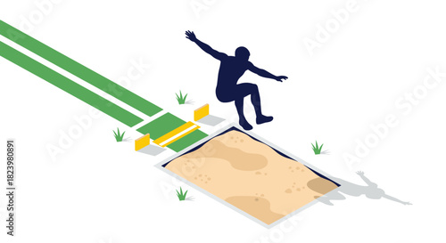 Dynamic long jump scene illustrating athleticism and movement in sports design