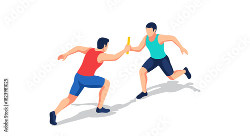 Dynamic relay race with athletes passing baton in team sports illustration for posters and educational materials