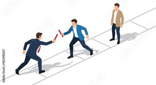 Business relay race concept with teamwork and collaboration for success and leadership motivation