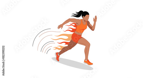 Dynamic female runner illustration with fiery speed effect for sport and fitness design