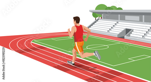 Athletic runner on track at outdoor stadium for sports fitness and training illustration