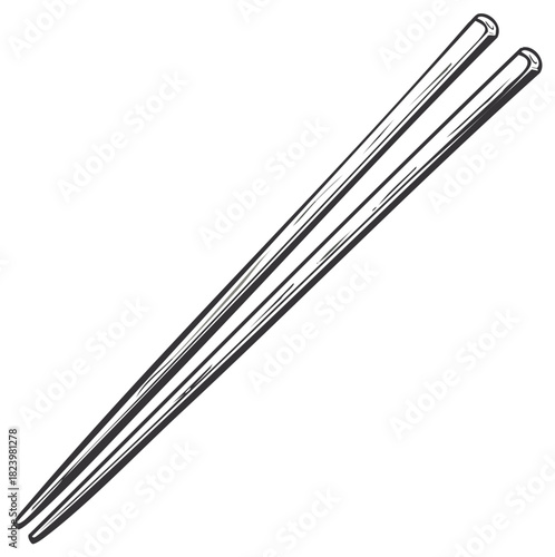 Artistic illustration of two wooden chopsticks for traditional Asian food and cuisine.